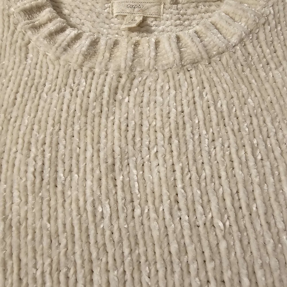 Cupio Women Chenille Ribbon Cream Sweater